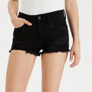 American Eagle Outfitters Distressed Jean Shorts Black Size: 12